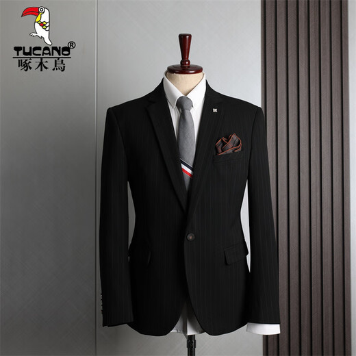 Woodpecker (TUCANO) gray striped suit suit men's business formal casual Korean version slim fit wedding banquet dress men's small suit 9961 fog gray (suit + trousers) XL 52 (125-135Jin Jin equals 0.5 kg)