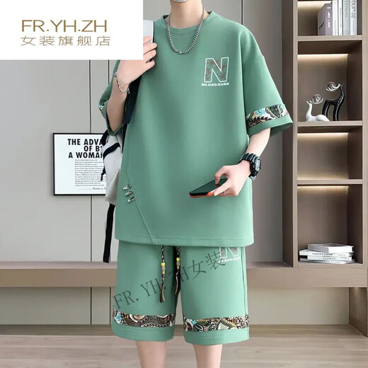 FR.YH.ZH凌越男装店2025夏季休闲运动套装男士百搭两件套 SI23黑色(YYW6195)ER5SI M(90-110斤)