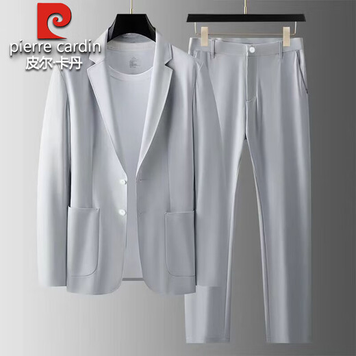 Pierre Cardin High-End Light Luxury Ice Silk Suit Men's Summer Thin Business Casual Stretch Seamless Taped Suit Two-piece Navy Suit + Pants XL 144-160Jin Jin equals 0.5 kg