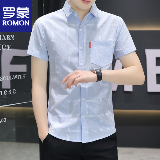Romon 2025 Camisa de manga corta de verano Camisa de seda de hielo a cuadros a cuadros para hombres jóvenes de ropa formal