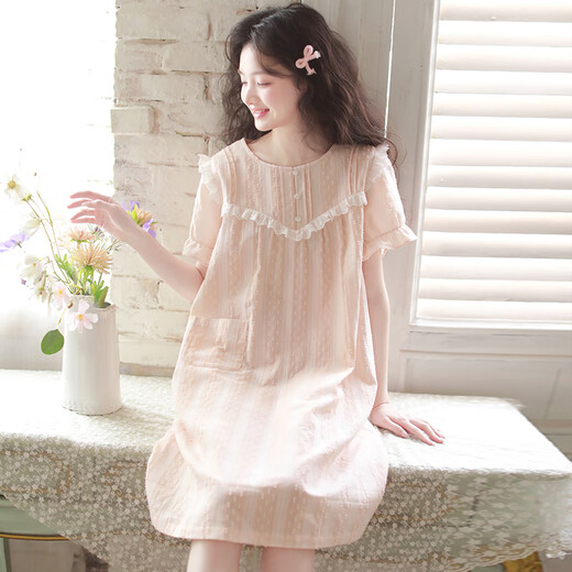 Yalu-Nachthemd für Damen, Sommer, Prinzessinnen-Stil, kurzärmelig, 2025, Sommer, neuer Pyjama, Gaze aus reiner Baumwolle, süße, mädchenhafte Baumwolle, Heimkleidung, 3893, Lila, XL (empfohlen 125–140 Jin Jin entspricht etwa 0,5 kg)