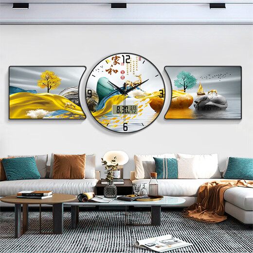 WCZ German modern simple sofa background wall paintings symbolize light luxury triple living room decorative paintings with clocks and perpetual calendar BG6624+BG6625+BG6626 Middle 70*70_left 70*50_2.5 meters-2.82