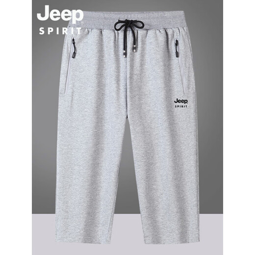 吉普（JEEP）美国正品夏季纯棉短裤男士薄款运动七分裤宽松大码休闲五分中裤子 官方旗舰6169黑色束口七分裤 M 建议90-115斤