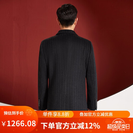 红都商务大衣男中长款冬装绵羊毛深灰西装领时尚休闲呢子男外套 深灰EL19026-1 XL 180/96A