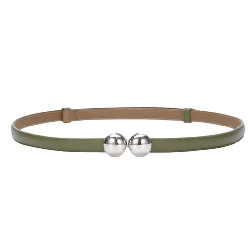 
Adjustable women's thin belt, fashionable spherical double-buckle belt, versatile cowhide belt, women's decoration with dress strap 15939-white 95cm 50-