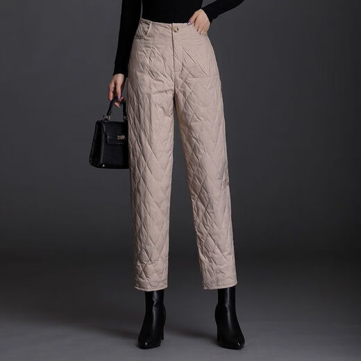 Woodpecker lightweight cotton pants for women, fashionable straight cotton pants for winter, new style, thickened, high-waisted, loose, warm and slim, black M recommended 95-105Jin Jin equals 0.5kg