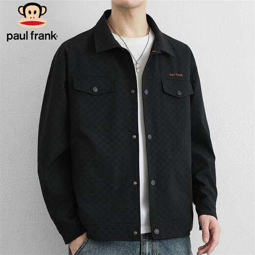 Paul Frank Jacket Men's Casual Checkerboard Jacket Men's Autumn Trendy Windproof Top Men's Black XL