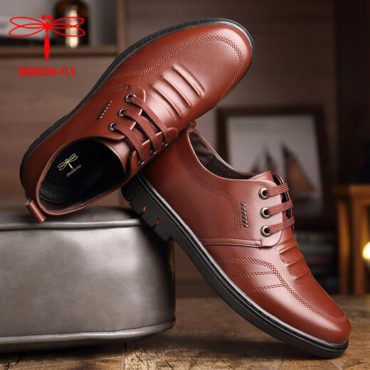 Dragonfly brand men's genuine leather shoes Korean style casual cowhide shoes new business formal wear soft sole wear-resistant versatile soft leather shoes black 41