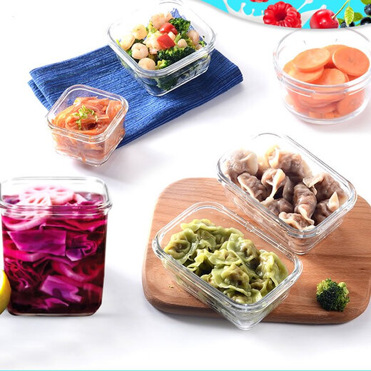 Imported Grid Frischwachtschüssel Mikrowelle Lunchbox Temperiertes Glas Rechteckige Frischwachtbox Student ohne Raster rechteckig 695 ml