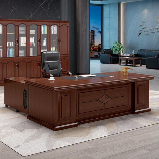 Manzhen's New Style Boss's Desk Sofá Oficina de escritorio Gran Descripción Manager Desk President Desk Desk Combinación Conjunto de 826# Descripción de la oficina 1.6 metros Tabla + Gabinete Auxiliar Doble + una silla + 4 Gabinete de puerta