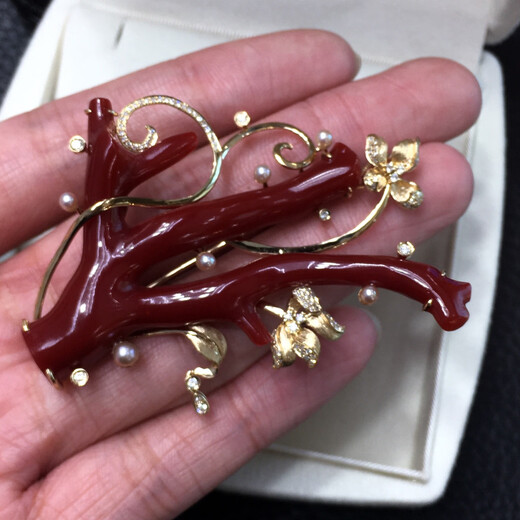 Zhaohao Coral Branch Pendant Brooch Two-purpose Style 18k Gold Set with Diamonds