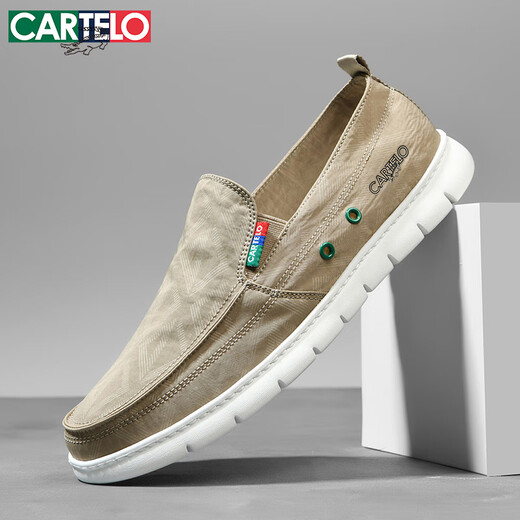 
CARTELO men's shoes summer 2025 Korean version of canvas shoes men's versatile breathable one-foot lazy casual shoes men khaki 43