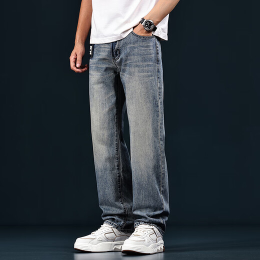 Canelin Kiskha American Retro Gradiente de lavado Jeans Jeans Men's Summer y Autumn High-Light Light-Tight Tendy Brand Bosts Men 702 Retro Blue Regular 28