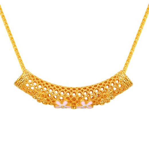 Chinese jewelry 18k gold pendant for women K gold ten-mile peach blossom transfer beads K gold necklace for girlfriend and wife Valentine's Day birthday gift Net gold weight 0.3 grams