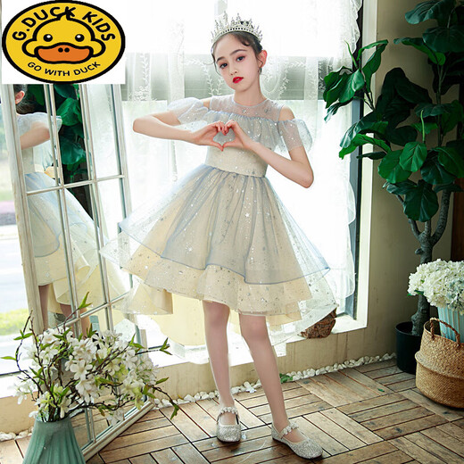 G.Duckkids Prinzessin Kleid Girls Geburtstagskleid Kinder High-End Host Flower Girl Hochzeit Little Girl Klavier spielen Performance Kleidung M683 Blau [Folge der Krone] 130 cm