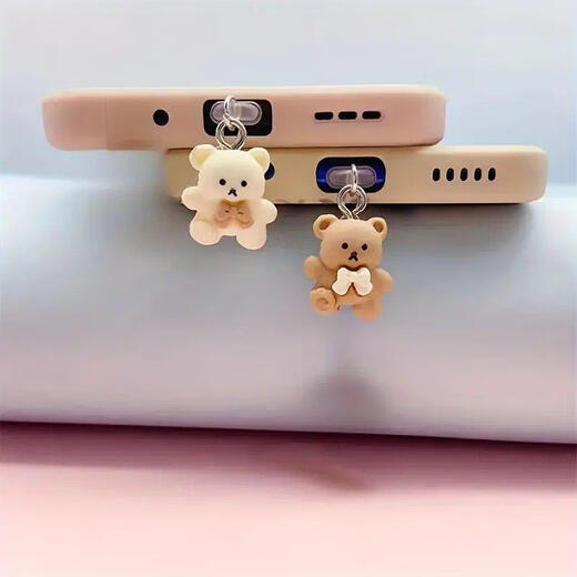 MPPMCK mobile phone dust-proof plug pendant new bear resin tie off-white coffee color charging ear hole pendant Type-c brown bear + white bear TYPE-C interface