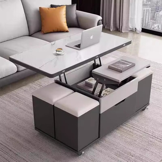 I love Chuanwei liftable coffee table and dining table, modern and simple home living room, small apartment, multi-functional folding mobile coffee table table, installation included, snow mountain white slate board + gray cabinet 120*60cm