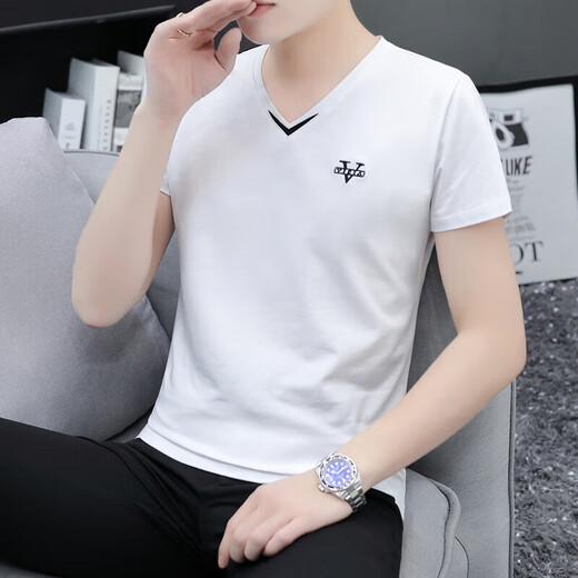 Siete Wolf Square Ship Store Flag Summer en V Summer's Camiseta de manga corta para hombres Slim y versátil transpirable Sensante de hielo Camisa de base hermosa Base blanca Q691 L de manga corta L de manga corta L