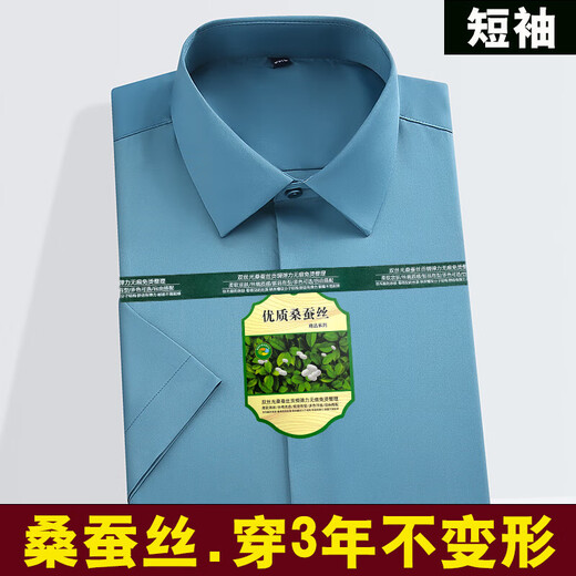 迟绚无痕冰丝弹力衬衫男桑蚕弹力白衬衫免烫修身职业男士商务正 白色眞丝至短衣袖至771 均码 3895至115斤