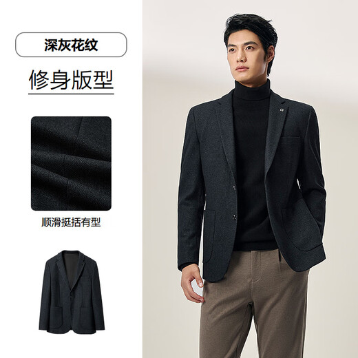 Heilan Home Suit Men's Fashion Velvet Stretch Slim Suit Jacket Men's Winter HWXAD4J160A Dark Gray Pattern G0 XL 175/96B Recommended 137~148Jin Jin equals 0.5 kg