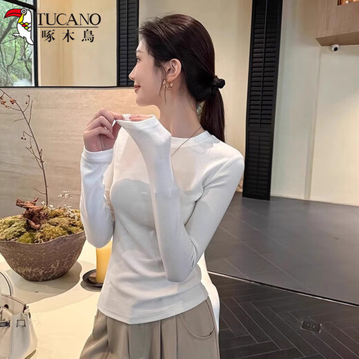 Woodpecker Right Shoulder Long Sleeve T-Shirt Women's New Autumn Advanced Slim Fit Bottoming Shirt Top Anchor Red 2XL