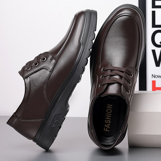 KIDS Red Dragonfly Leather Shoes Men's 2025 New Casual Men's Genuine Leather Breathable Soft Sole Business Official Leather Shoes Plus Fleece Cotton 6627 Black 38
