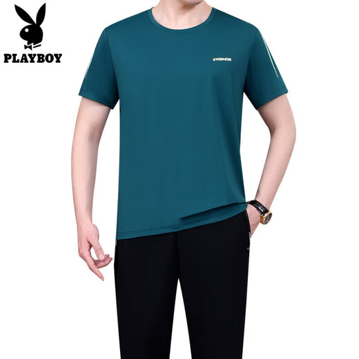 Playboy (Playboy Outdoor) Sommer Ice Seide Kurzärärmelte T-Shirt Herrenanzug 2025 neuer Stil mittleren und älterer Vatertags Sommer Sportbekleidung zweiteiliger JM869 Bean Green XL