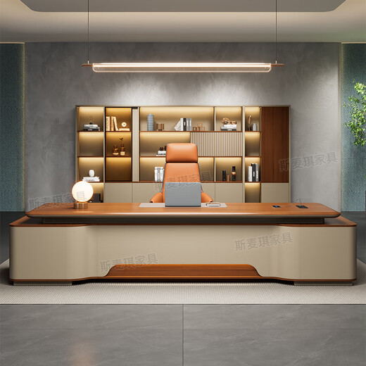 Simaqi boss desk light luxury high-end blister desktop executive desk simple modern president desk office desk and chair combination 2.2 meters double cabinet boss table blister desktop style