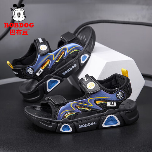 Babudou children's sandals 2025 summer new open-toe student soft-soled beach shoes non-slip middle and large children's sandals XD532/black blue 33 yards standard size