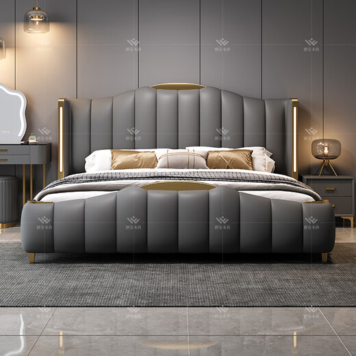 Shuyun Cardan leather bed double bed 2 meters 2.2 meters Italian light luxury master bedroom king bed 1.8 meters x 2 meters storage high-end large bed frame structure silent bed board 1.5*2m Napa leather bed + five-star latex spring mattress + 1 cabinet