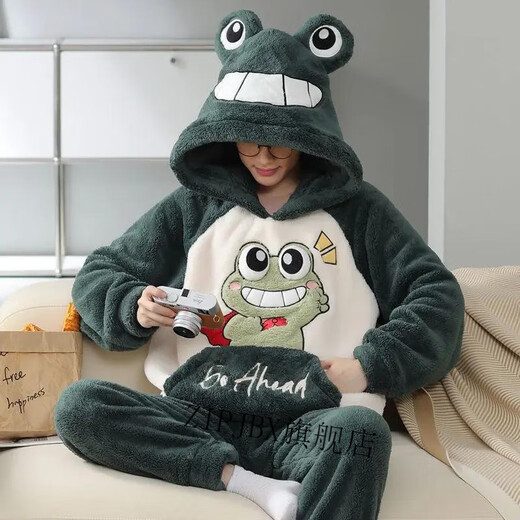 Zipjbx Zuoxi Bekleidungsgeschäft Korallenpyjamas Winter Herbst und Winter verdickter Flanell warmes Cartoon Home Kleidungsstück 9902* Kapuzenset m klein [80-90jin [Jin gleich 0,5 kg]]