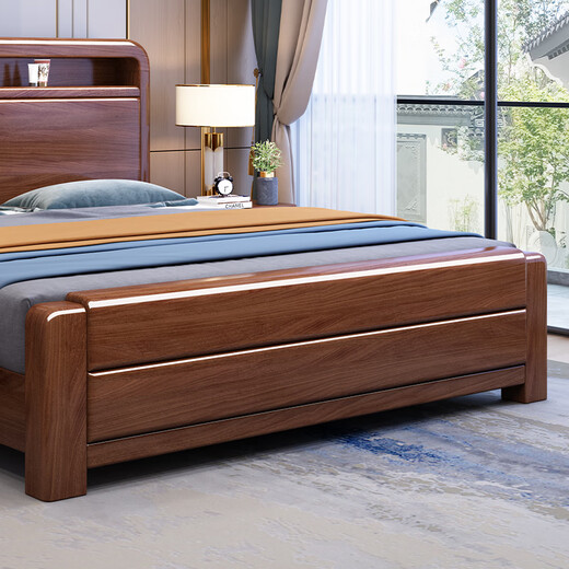 Maiya Yuexin Chinese style walnut mortise and tenon solid wood bed 1.8 meters double master bedroom modern simple storage economical large bed walnut bed 1800*2000mm mortise and tenon style