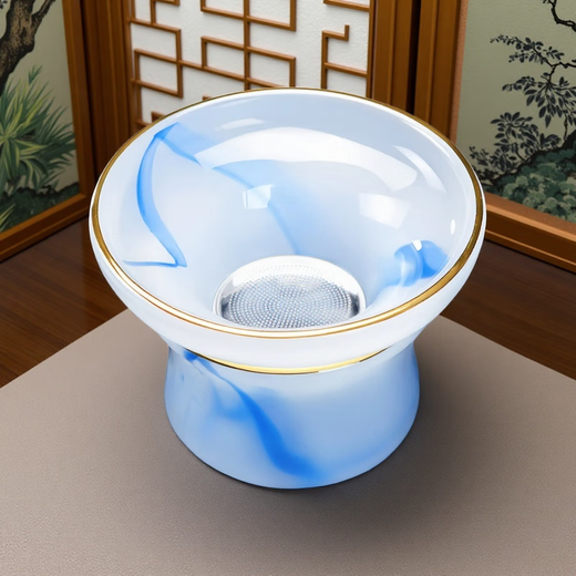 Fumei ancient house, gilt blue and white jade porcelain Kung Fu tea set, high-end gift box for elders and friends, business gift for housewarming and opening ceremony, gilt blue and white jade porcelain tea set, Buddha said crystal cup, 11 pieces