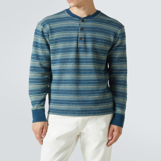 RRL New Arrivals for Autumn and Winter Men's Cotton Jacquard Henley P01044205 Blue M CN 180/96A