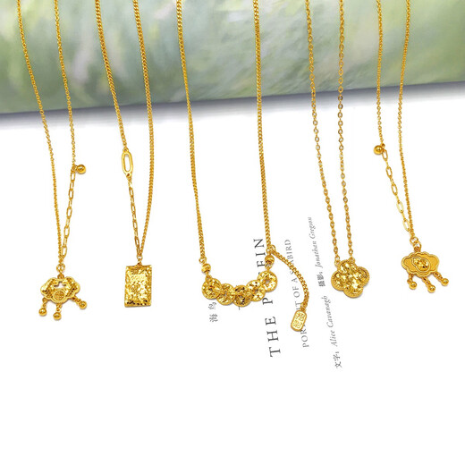 OIDSG Old Phoenix 999 Vietnam Sand Gold Necklace Female Internet Celebrity Shattered Ice Small Gold Brick Clavicle Chain Gold-plated Flashing Dragon Scale Small Gold Brick Crushed Ice Necklace About 40cm+5cm Extended