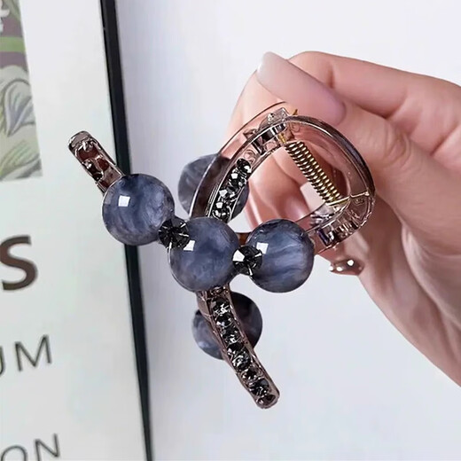 Two Worlds Light Luxury Feng Rhinestone Medium Clip Hair Clip for Women 2025 New High-end Feeling Hair Clip for Small Hair Volume on the Back of the Head Ice Translucent Gray Blue Clip About 8cm - Small Hair Clips Can Be Tighter