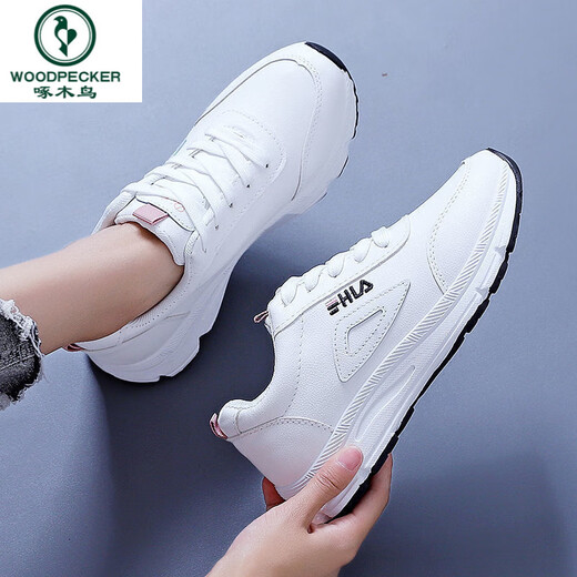 Specht Sneaker für Frauen 202 Sommer Neue Frauenschuhe Leder lässig Schuhe koreanische Schuhe weiße Schuhe Studentin Vaters Schuhe Trend Weiß schwarz 6628 37