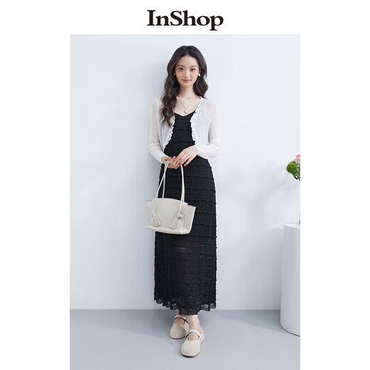Inshop [mismo estilo en el centro comercial] Nuevo suéter de textura suave y ligeramente translúcido para mujeres con delicada cárdigan delgada en blanco M