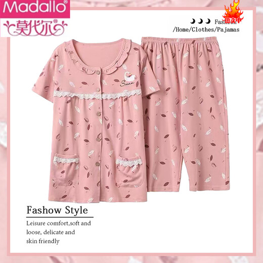 Modal Pyjamas für Frauen im Sommer dünne reine Baumwoll-Kurzärmel-Hosen für Sommermütter im mittleren Alter runden Hals-Strickjacken können außerhalb von LM-6626 3xl zu Hause tragen [Jin gleich 0,5 kg]]