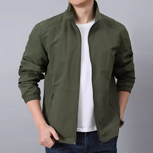 Jacket jacket for men spring and autumn 2025 new fashion versatile casual loose young and middle-aged stand collar windproof thin jacket khaki L recommended weight 115-130Jin Jin equals 0.5 kg