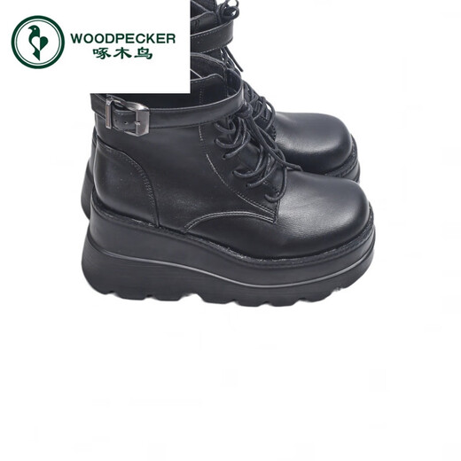 
Woodpecker plus size Martin boots 2025 autumn and winter new European and American square head side zipper wedge casual fashion boots black 38