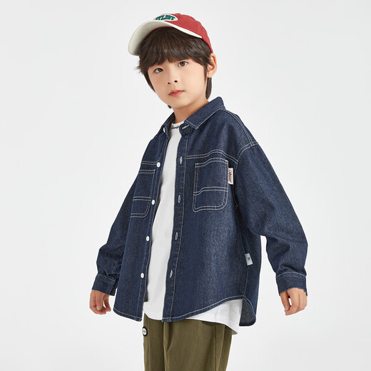Duojia is soft and comfortable | Boys' washed denim shirt spring and autumn children's versatile casual retro loose thin coat navy blue 140