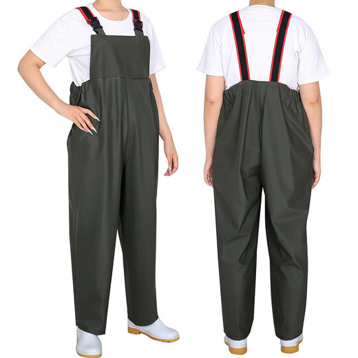 Xiongxuemei thickened breeding pants without boot straps waders one-piece rain pants army green one size fits all bootsless waders one size