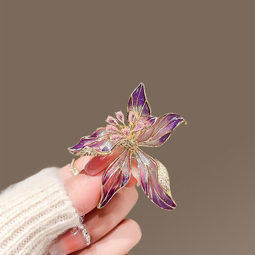 Shien French iris brooch, high-end women's exquisite crystal corsage, niche design pin, suit coat decoration, purple pink flower-brooch