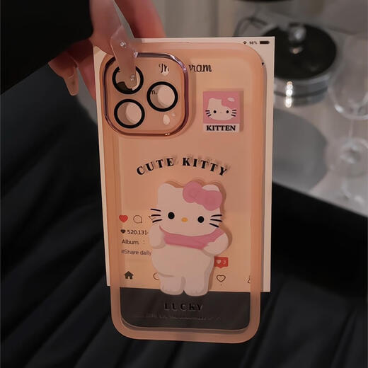 OLPAY露肚肚kitty适用苹果16pro金属镜框卡通手机壳iphone15防摔华为PU 透蓝-GH9272露肚肚小象 小米Civi