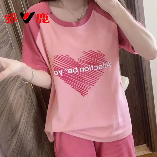 雅鹿睡衣女夏短袖纯棉2022新款韩版学生可爱家居服女春秋薄款大码套装 短袖套装--G6630 M 女--【80-100斤】