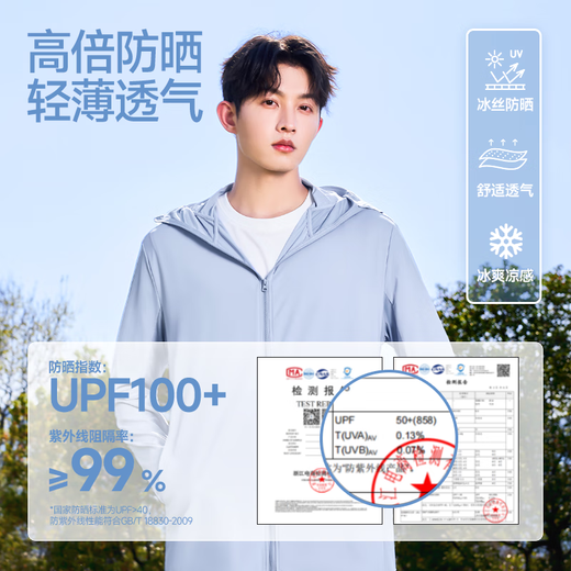 Miniso UPF100+ High Power Sun Protection Clothing Men's Ice Silk Lightweight Outdoor Cycling Fishing Cool Sun Protection Clothing Z Light Gray L