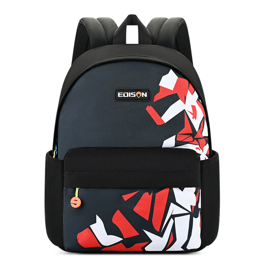 Edison Kindergarten Schoolbag Clase de preescolar Estudiantes de la escuela primaria Tour de estudio al aire libre Sutida para adultos Pequeña mochila negra y roja [modelo general/se puede colocar en el libro de texto A4]