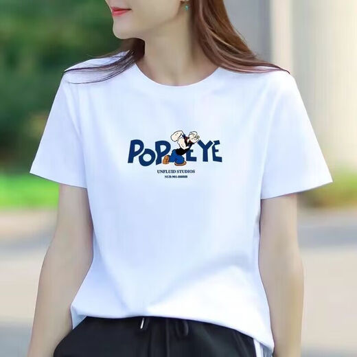 白色短袖圆领t恤女宽松显瘦新款夏季韩版时尚半袖女装ins潮上衣服 1478 M