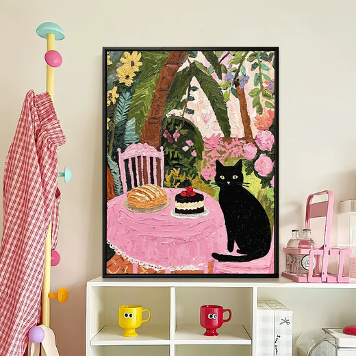 森系奶油风猫猫数字油画diy油彩画手工丙烯填充填色手绘成人解闷 XH12855 60*80cm_PS免组装黑色外框(其他
